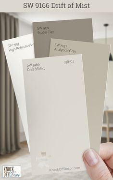 Sherwin-Williams Drift of Mist color scheme in living room Coordinating Paint Colors, Popular Paint Colors, House Color Schemes, House Color, Sherwin Williams, Styling Tips, House Colors, Color Combinations