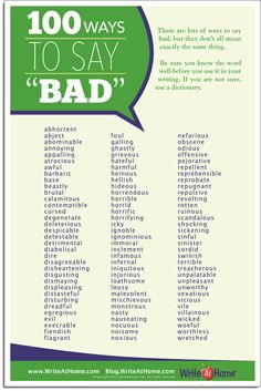 a green and white poster with the words 100 ways to say'bad'on it