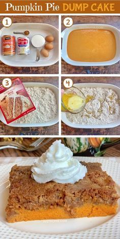 the steps to make pumpkin pie dump cake