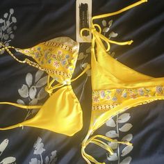 Never Used Bikini Set By Blushmark. Size Is L. Beautiful Floral Design. Yellow Tie-side Bottom Swimwear For Beach, Yellow Fitted Tie-side Swimwear Bottom, Yellow Fitted Tie-side Swimwear, Yellow Summer Swimwear With Tie-side Bottom, Yellow Tie-side Bottom Swimwear For Summer, Yellow Tie-side Bottom Summer Swimwear, Gold Tie-side Bottom Swimwear For Vacation, Gold Tie-side Swimwear For Beach Season, Gold Tie-side Swimwear For Vacation