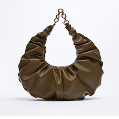 Zara Hobo Pleated Shoulder Bag With Chain Zara Handbags, Suede Purse, Faux Leather Purse, Zara Bags, Gold Link Chain, Zara Leather, Vegan Leather Bag, Brown Shoulder Bag, Brown Handbag