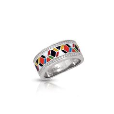 Meaning form or shape in Italian, the Forma Collection by Belle Étoile invokes a world-class luxury feel with colorful geometric patterns of hand-painted Italian enamel. Featured on sleek sterling silver pave-set with brilliant white stones, Forma is your go-to international accessory! Description: Hand-painted multicolored Italian enamel with pave-set stones set into rhodium-plated, nickel allergy-free, 925 sterling silver. VR-15010-01 VR-15010-02 Dimensions: 9mm height Please allow 6-8 weeks f Radiant Ring, Sterling Silver Toe Rings, Nickel Allergy, Diamond Jewelry Store, Buy Jewellery Online, Silver Toe Rings, White Stones, Fine Diamond Jewelry, Enamel Ring