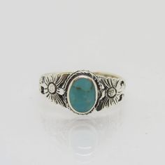 Sterling Silver Turquoise Flower Ring ....Marked 925...Total of weights 2.5grams...Size 10...Measure of Face 9.3MM...It's in very good condition. Bohemian Hallmarked Turquoise Ring, Beautiful Flower Designs, Turquoise Flowers, Size 10 Rings, Flower Ring, Silver Turquoise, Turquoise Sterling Silver, Turquoise Stone, Flower Designs