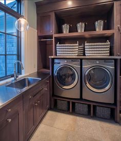 a collage of pictures with different appliances and washer dryers in the same room