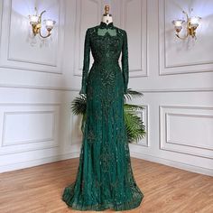 Muslim Green Mermaid Lace Beaded Crystal Luxury Dubai Evening Dresses Gowns For Women Wedding Party 2024 Dubai Evening, Fashion 2025, Fancy Gowns, Gowns For Women, Green Mermaid, 2025 Fashion, Mermaid Silhouette, Fashion 2024, Luxury Dress