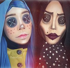 Coralline Coraline Makeup, Costumes Faciles, Teen Halloween, Halloween Coustumes, Theatrical Makeup, Character Makeup, Costumes For Teens