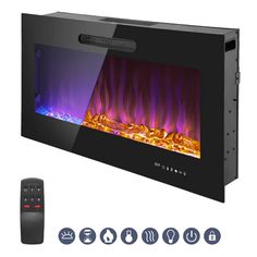 an electric fireplace with remote controls