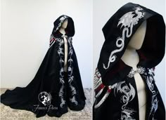 Firefly Path, Gaun Abad Pertengahan, Embroidery Shoulder, Dragon Embroidery, Kostum Cosplay, Clothing Design Sketches, Hooded Cape, Fantasy Gowns, Fantasy Dress