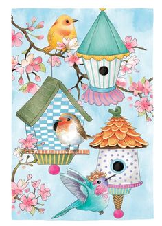 Bird House & Birds on Cherry Blossoms Garden Flag 2 Sided heartlandflags Fancy Birdhouses, Bird Houses Ideas Diy, Burlap Flag, Animals Care, Blossom Garden, Garden Stand, Blossom Tree, Yard Flags, Cherry Blossom Tree