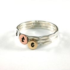 🎄This is a custom order and will not be shipping out until after Christmas. To see processing times please see my shop announcement. Processing times do not include shipping times. 🎄 Featuring a fabulous threesome that is so cute and yes all three can stack on one finger. Custom initials of your choice ... best friends initials, sweetheart initials, kids initials...its up to you. So you get to create your own trio of rings. This custom order, handmade, hand shaped, and stamped ring, is one to Custom Round Personalized Jewelry, Customizable Sterling Silver Stackable Rings As Gift, Stackable Sterling Silver Rings For Personalized Gift, Customizable Sterling Silver Stackable Rings For Gifts, Hand Stamped Initial Ring Gift, Hand Stamped Initial Ring As Gift, Hand Stamped Gift Initial Ring, Handmade Initial Ring For Anniversary, Unique Stamped Rings As Gift