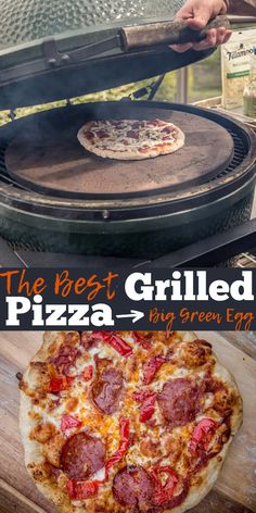 the best grilled pizza is in my green egg grill and it's ready to be eaten