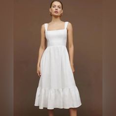 Reposhing This Item I Just Purchased From @Gentlyworn_. I Have The Dress In Another Color In Size 8 And Was Hoping To Find It In White. Unable To, I Bought The 10 Hoping It Could Be Altered And It Can’t So I’m Reposhing Since I Can’t Return. Never Worn, Still Nwt, And In Perfect Condition. Questions? Leave A Comment Below! Elegant Fitted Sundress With Straight Neckline, Elegant Sundress For Daywear, Elegant A-line Sundress For Brunch, Elegant White Midi Sundress, Elegant Square Neck Midi Dress For Vacation, Fitted A-line Linen Dress For Brunch, Elegant Midi Sundress For Daywear, Elegant Square Neck Sundress For Brunch, Elegant Knee-length Sundress For Garden Party