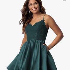 Women’s V-Neck, Pleated, Satin Dress. Rich Green Color. Sparkly On Top. Has Pockets! Easy Corset To Tie In The Back. Never Worn! New Without Tags. Green V-neck Dress For Homecoming, Green V-neck Mini Dress For Homecoming, Green V-neck Mini Dress For Prom, Green V-neck Mini Dress For Formal Occasions, Short Sage Green Dress, Emerald Green Hoco Dress, Semi Formal Dresses For Teens, Green Hoco Dress, Dress Rich