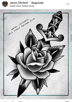 a black and white rose tattoo design with the words i love you written on it