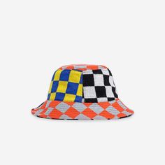 Mixed checkerboard jacquard knit bucket hat. Each hat is one of a kind – patchwork pattern placement may vary, but that's the fun of it! Details Body: 100% Acrylic Lining: 100% CottonMachine wash gentle, lay flat to reshape and dry8.5"w, 3.5"h, 2.25" brim Multicolor Patchwork Casual Hat, Casual Multicolor Patchwork Hat, Retro Multicolor Bucket Sun Hat, Multicolor Playful Bucket Hat With Curved Brim, Playful Multicolor Bucket Hat With Curved Brim, Playful Multicolor Short Brim Bucket Hat, Retro Multicolor Sun Hat With Short Brim, Playful Multicolor Short Brim Hat, Plaid Bucket Hat For The Beach