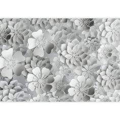 an abstract floral background with white and gray flowers in the center, on a light grey background