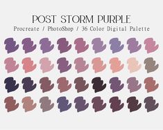 the post storm purple palette is shown in shades of brown, pink and blue with different shapes