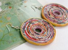 the earrings are made out of colorful paper