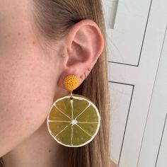 The Limon Lemon Slices Slice Stud Earrings Citrus Summer Beaded Yellow Beaded Stud Lemon Earrings New Without Tags Big Statement Earrings Citrus Earrings, Lemon Earrings, Marley And Me, Big Statement Earrings, Lemon Slices, Lemon Slice, Accessories Jewelry Earrings, Women Accessories Jewelry, Yellow Color