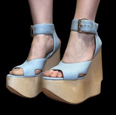 Rare Vintage Vivienne Westwood Anglomania Mint Blue Leather and Wood Platform Rocking Horse Sandal - minty sea foam blue colour - gold buckles - Some visible wear (see pictures) - Fits approx. women's 7.5 or euro ~38.5 Vivienne Westwood Sandals, Vivienne Westwood Platforms, Vivienne Westwood Heels, Vintage Vivienne Westwood, Fancy Heels, Leather And Wood, Vivienne Westwood Anglomania, Mint Blue, Fashion Inspiration Design