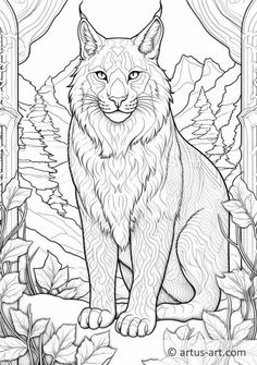 a coloring book page with an image of a fox sitting in the woods, surrounded by plants