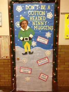 a bulletin board with an elf on it