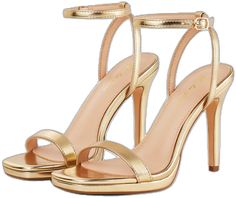 Party Ankle Strap Sandals, Fitted Ankle Strap Sandals For Party, Gold Sandals With 4-inch Heel For Prom, Ankle Strap Sandals For Gala And Party Season, Ankle Strap Sandals For Party Season, Fitted Heel Strap Sandals For Party Season, Formal Party Sandals, Elegant Gold Sandals For Party, Elegant Gold Sandals For Party Season