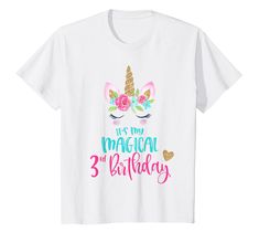 PRICES MAY VARY. Unicorn 3rd Birthday Party Shirt Girl 3 Years Old T-Shirt for little baby daughter three third birth day magical unicorn theme toddler kid party gift! Rainbow floral hot pink turquoise gold flower top with sweet face & eyelashes. Love horse animal parties! Matching family tshirts also available for the squad, women, mom mommy, dad daddy, brother sister cousin! Coordinate your supplies, cake or cupcake topper, balloon invitation, sash headband favors w/ this tee for adorable 5th Princess Invitation, Kids Party Gift, Unicorn Mom, Birthday Girl T Shirt, Aunt Shirts, Sister Shirt, Big Sister Shirt, Unicorn Shirt, Family Birthday