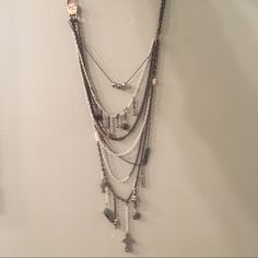 Never Worn, Perfect Condition! Bohemian Gray Beaded Necklaces, Bohemian Gray Beaded Jewelry, Adjustable Gray Bohemian Beaded Necklace, Gray Beaded Multi-strand Jewelry, Bohemian Gray Dangle Jewelry, Free People Jewelry, Layering Necklace, Free Jewelry, Layered Necklaces