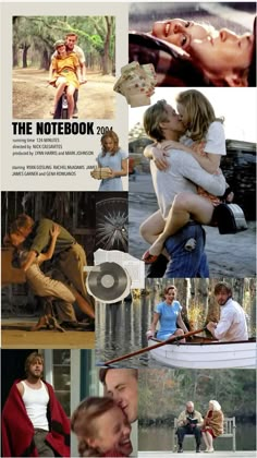 the movie poster for the notebook is shown in multiple different pictures, including two men and one woman