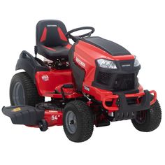 a red riding lawn mower on a white background