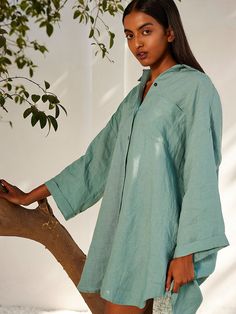 VALUES Handcrafted Organic Fair Minimal Waste CURATOR'S NOTE A sage blue linen shirt dress with front button opening and a folded sleeve hem. It comes with two front patch pockets THE DESIGNER STORY KHARA KAPAS, meaning 'pure cotton' in Hindi, started with the belief that design is a form of expression. True to its name, the brand continuously strives to achieve purity through their fabrics, designs and ethical business practices.With a firm belief in the versatility of cotton variants and India Blue Linen Shirt, Sage Blue, Button Down Shirt Dress, Linen Shirt Dress, Uk Size 16, Organic Linens, Dress Shirts For Women, Summer Staples, Mini Shirt Dress