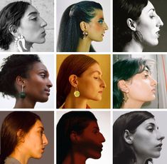 multiple images of different types of women's face and ear shapes, all with earrings on them