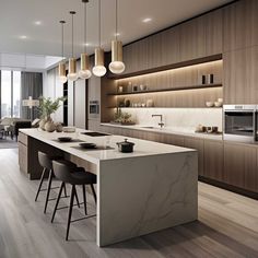 3+ Fresh and Current Neutral Kitchen Inspirations • 333k+ Inspiring Lifestyle Ideas Minimalistic Houses Interior, Kitchen Inspiration Design Modern, Modern Kitchen Design With Island, Townhouse Kitchen Ideas, Minimalist Luxury Kitchen, Modern Warm Kitchen, Warm Minimalist Kitchen, Contemporary Kitchen Design Luxury, Neutral Kitchen Inspiration