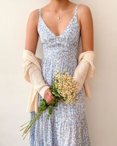 Breath Of Youth, Cottagecore Outfits, Cottagecore Fashion, Garden Dress, Darling Dress, Floral Blue Dress, Accessories Fashion, Dress With Cardigan