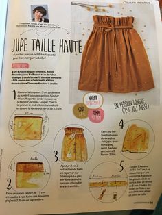 the instructions on how to sew a skirt for girls are shown in this magazine