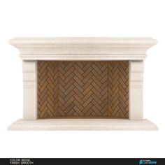 an image of a white fireplace with bricks on it's sides and the top part showing