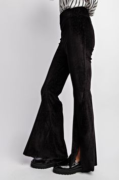 Velvet Front Slit Flare Pants Brand: L LOVE Style: LVC5097 Fabric: 88% POLYESTER 6% SPANDEX 6% LUREX Details: VELVET FLARED TROUSERS -RIBBED VELVET FLARE PANTS -DISCO BELL BOTTOM PANTS -BOTTOM SLIT Flair Pants, Velvet Flare Pants, Velvet Flares, Confident Style, Flared Trousers, Bell Bottom Pants, Flare Trousers, Grey Velvet, Bell Bottom