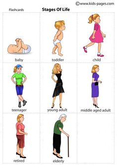 the stages of life chart with pictures of people in different poses and body shapes, including children