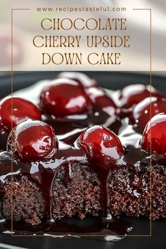 Indulge in the rich flavors of this Chocolate Cherry Upside Down Cake, featuring a luscious layer of cherries atop a moist chocolate cake. It’s the perfect dessert to impress your guests or to satisfy your sweet cravings! Chocolate Cherry Almond Cake, Upside Down Cherry Cake, Chocolate Cherry Recipes, Cherry Cordial Cake, Chocolate Cherry Dessert Recipes, Chocolate Cherry Upside Down Cake, Black Cherry Cake