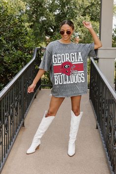 GEORGIA BULLDOGS ON THE BALL MINI RHINESTONE SHORT SLEEVE CLASSIC TEE Cheap Tops For Football Season Fan Events, Braves Tshirt Women, Cute Cricut Shirts Football, Classic Football Boots, Butler Bulldogs, Nfl Apparel, Vanderbilt Commodores, Gameday Couture, Everyday Clothing