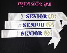 three ribbons with the words senior, senior and senior written on them are shown next to each other