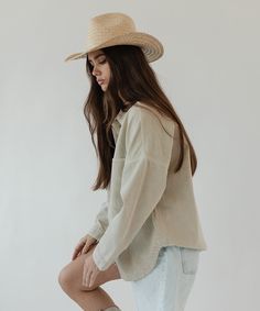 A light + comfortable Western straw style, the Codi has a classic, pinched crown with a wavy western upturned brim. Pair with your favorite tee shirt + jeans or coolest summer swimsuit for the ultimate coastal cowgirl style. Relaxed Washed Tops For Summer, Western Style Oversized Tops For Summer, Oversized Western Tops For Summer, Oversized Western Style Tops For Summer, Chic Light Wash Tops For Beach, Chic Light Wash Beach Tops, Chic Light Wash Tops For The Beach, Casual Beige Hats For Warm Weather, Western Cotton Tops For Summer