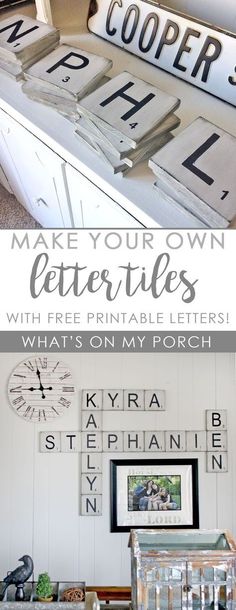 an old dresser with letters painted on it and the words make your own letter tiles