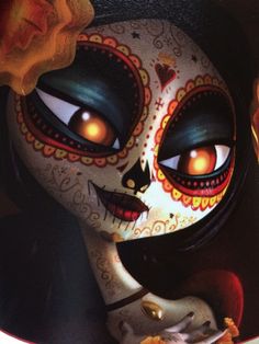 a close up of a person wearing a skull mask with flowers in front of them