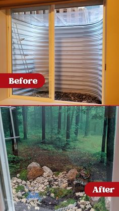 Before and after photos of biggies window well scene Egress Window Landscaping, Basement Window Coverings, Egress Window Cover, Basement Window Treatments