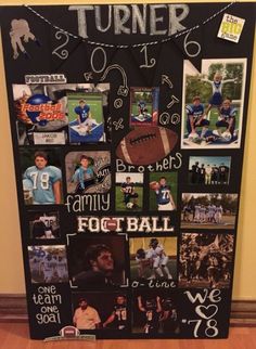 a black board with pictures and words on it that says,'we love football '