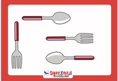 spoons, spatulas and forks are arranged in the shape of a square