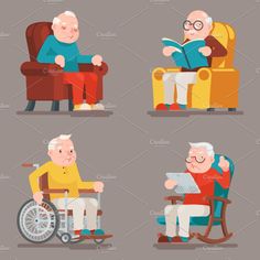 elderly people sitting in chairs and reading books