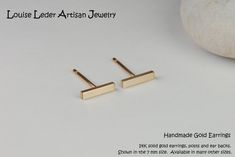 One pair of handmade 14K solid gold earrings, posts and ear backs Shown in the 7 mm length Available in many other sizes The bars measure 1.5 mm wide x 1 mm thick The model is wearing 7 mm FINISH: Your choice of four finishes See photo 4 1 - Matte is rustic looking 2 - Satin has a soft sheen and is my most popular 3 - Buffed is a bit shinier than satin, but not too shiny 4 - Shiny has a classic polish MY PROCESS: I make these gold bar earrings using the same techniques that gold smiths have used Minimalist 14k Gold Rectangular Earrings, Minimalist Gold Earrings, Minimalist Earrings Gold, Gold Bar Earrings, Artisan Jewelry Handmade, Solid Gold Earrings, Gold Stud Earrings, Earrings Minimalist, Bar Earrings